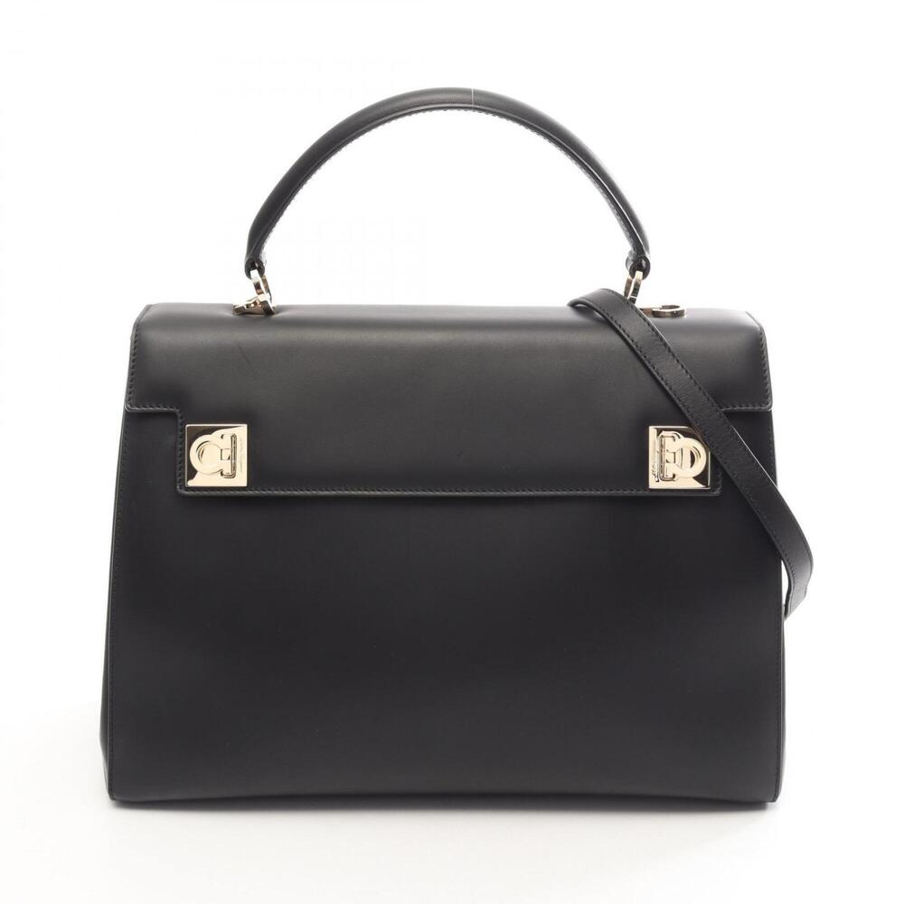 Salvatore Ferragamo Gancini 2-Way Handbag, Leather, Women's, Black